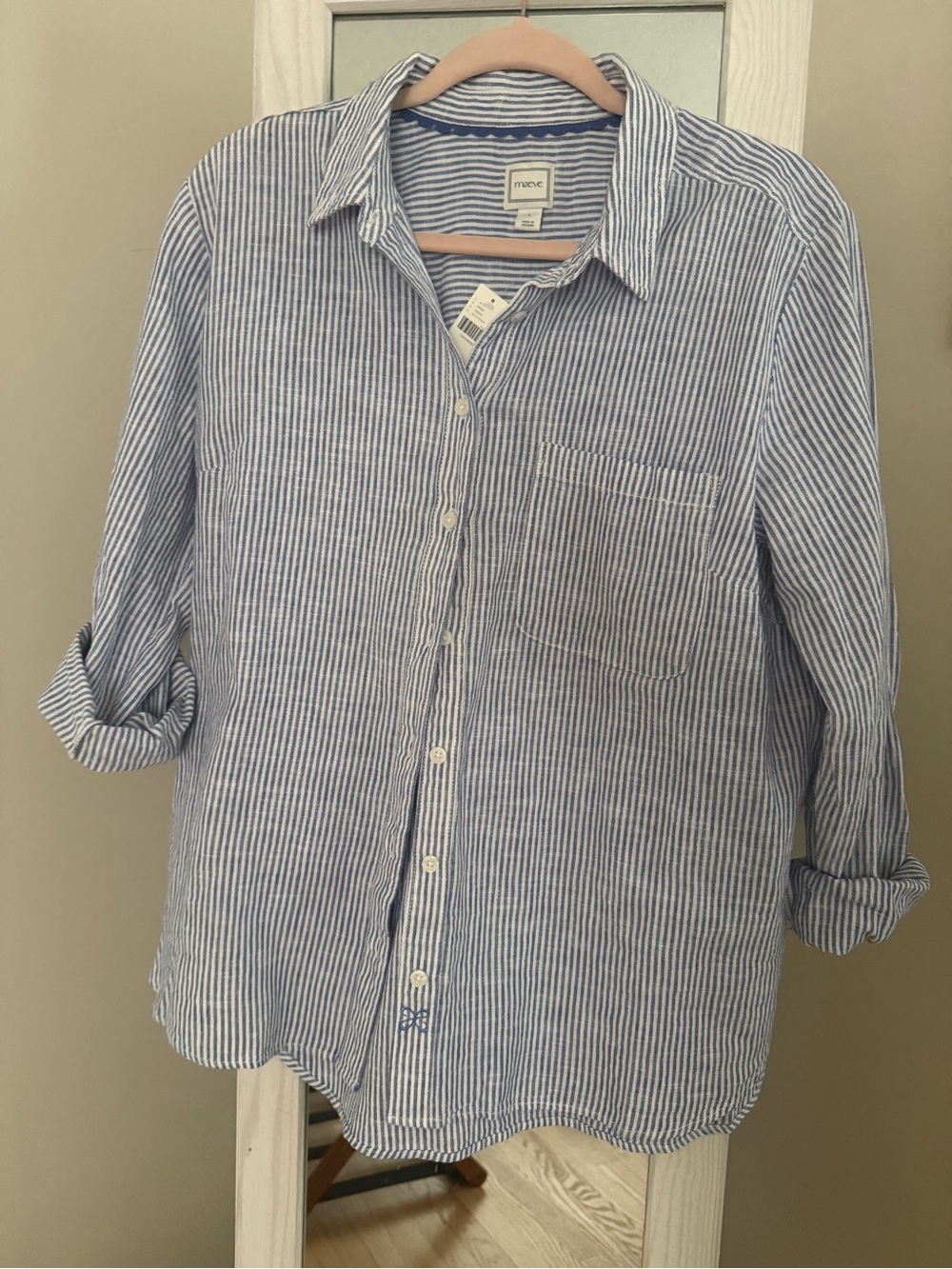 Anthropologie Maeve Blue Striped Linen-Blend women’s relaxed Shirt